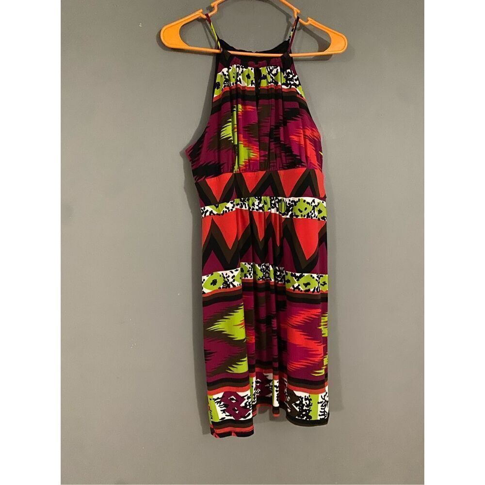 MSK Petite Strapless Halter Colorful Eyelet Back Dress Size 14P NWOT